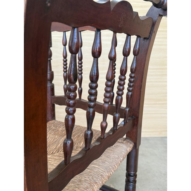 Brown 20th Century Catalan Bench in Solid Walnut with Caned Seat, Three Seats For Sale - Image 8 of 18