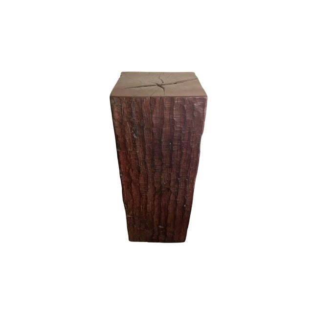 Solid Iron Wood Pedestal With Wood Texture For Sale - Image 9 of 11