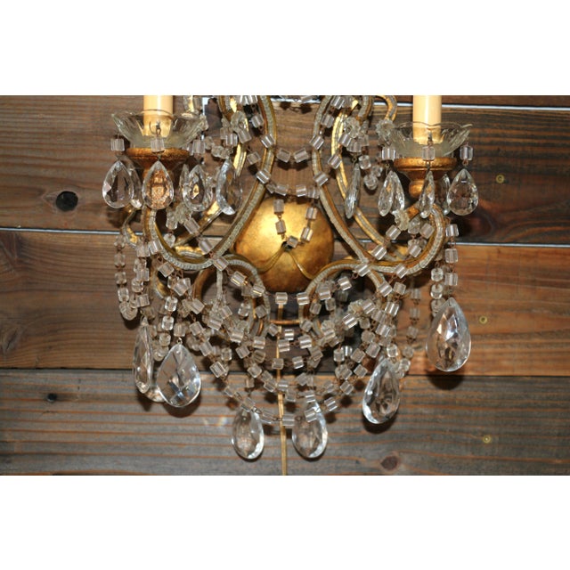 1940s Pair of Italian Beaded Three Light Sconces, C. 1940 For Sale - Image 5 of 12