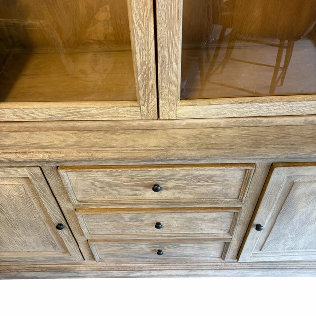 Sarreid Ltd. Vissy Cabinet & Bookshelf – Distressed Oak Designer Display Hutch For Sale - Image 6 of 12