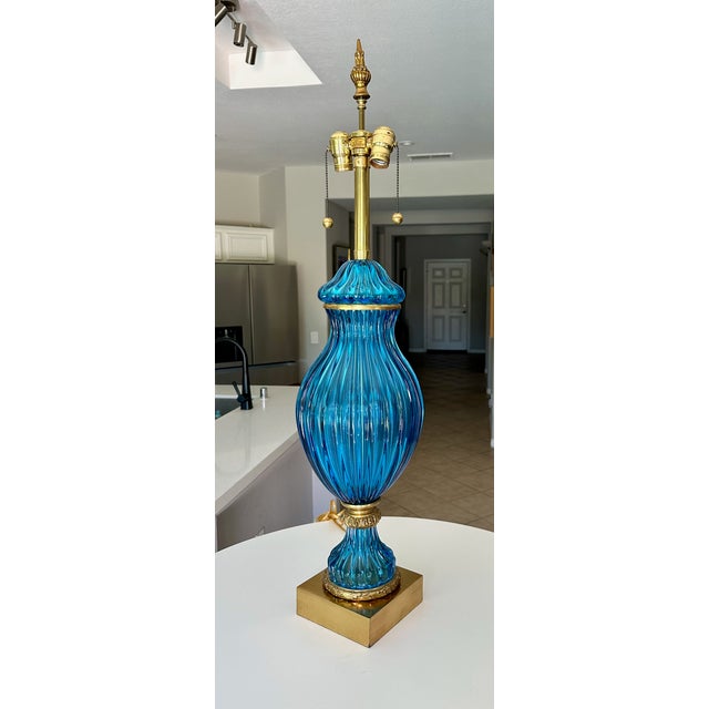 Blue Large Murano Blue Seguso Table Lamp for Marbro For Sale - Image 8 of 16