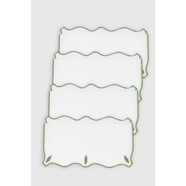 Olimpia Green Linen Cocktail Napkins by Los Encajeros, Set of 4 For Sale - Image 4 of 4
