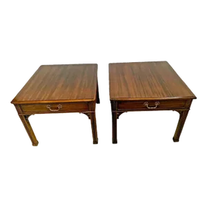 1980s Vintage Henredon Side Tables Walnut Nightstands Single Drawer Matching - a Pair