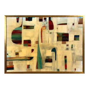 Vintage Abstract Postmodernist Painting, Signed (Mixed Media in Layered Resin)
