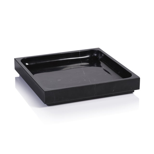 2020s Nero Marquina Natural Marble Tray, 9.75" x 9.75" x 2" For Sale - Image 5 of 5