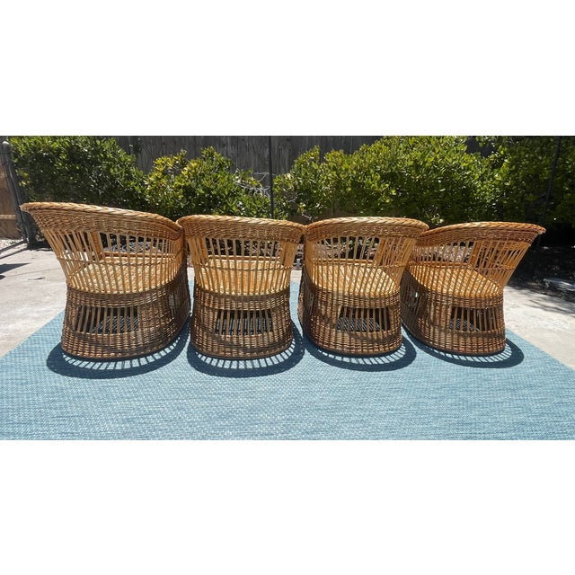 McGuire McGuire Vintage Wicker Barrel Back Armchairs, a Set of 4 For Sale - Image 4 of 16