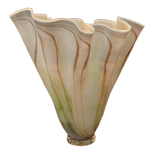 1990s Michael Nourot Art Glass Ruffled Vase - Signed