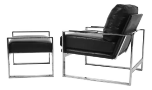 Chrome Frame Lounge Chair & Ottoman in the Manner of Milo Baughman