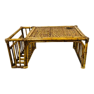 Mid Century Bamboo Bed Tray With Newspaper Slot and Drink Holder