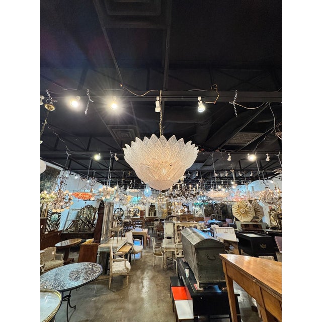 Modern Murano Granola Glass 2-Tier Leaf Form Flush Mount Chandelier For Sale - Image 3 of 8