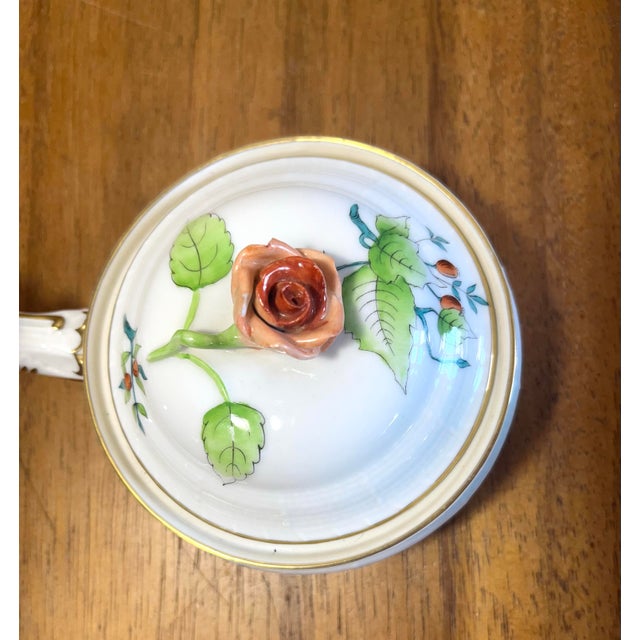 Rare antique HEREND porcelain covered serving dish Hand painted Rose finial with very small chip on rose, in line with age...