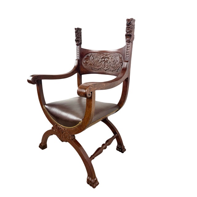 Vintage Renaissance Revival Savonarola X-Frame Chair For Sale - Image 9 of 18