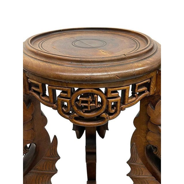 Gold Asian Carved Plant Tables with Dragons, 1920, Set of 2 For Sale - Image 8 of 17
