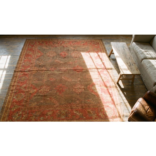 Extraordinary Turkish Oushak Decorative Taupe Field With Occasional Abrash Rigorous Design For Sale - Image 10 of 10
