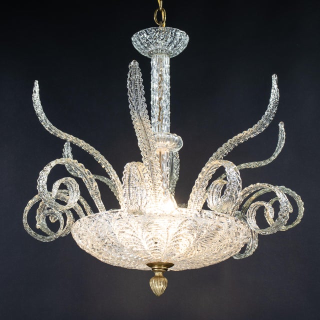 This exceptional Murano glass chandelier represents a pinnacle of 1940s Italian modernism, attributed to the legendary...