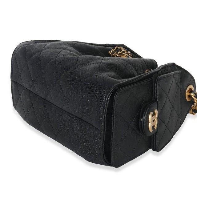 Animal Skin Black Quilted Caviar Mini Chanel 25 Hobo Handbag For Sale - Image 7 of 9