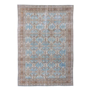 Antique All-Over Pattern Persian Geometric Tabriz Rug in Blue and Taupe For Sale