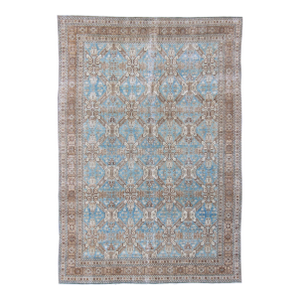 Antique All-Over Pattern Persian Geometric Tabriz Rug in Blue and Taupe