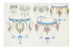 Unknown , Pottery , Original Watercolor and Ink Drawing , 19th Century