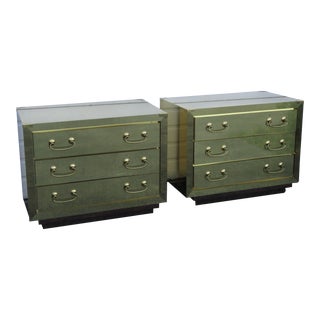 Hollywood Regency Brass Commode Large Nightstands Bedside Tables - Pair For Sale