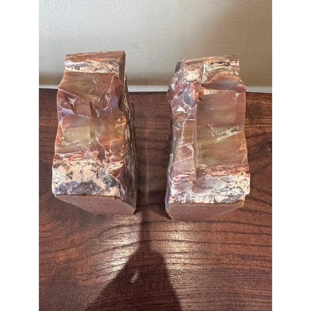 Wood Large Vintage Petrified Wood Symmetrical Bookends With Reds, Browns, Whites, Grays For Sale - Image 7 of 10