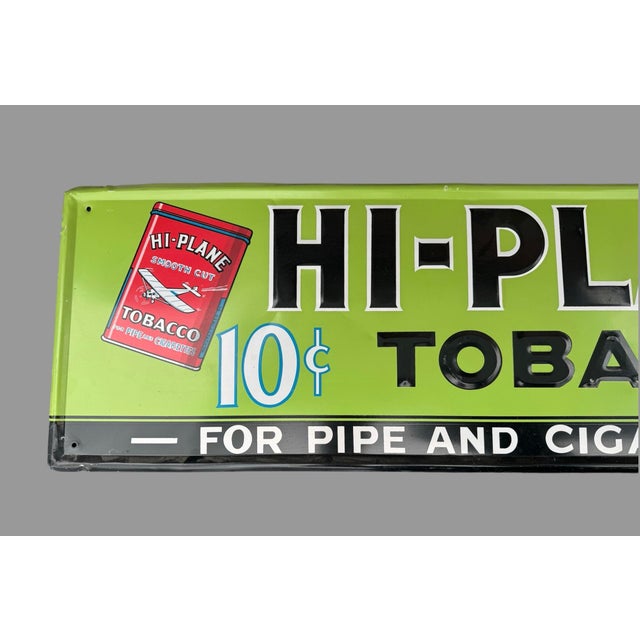 Art Deco Vintage Hi - Plane 10 Cent Tobacco for Pipe & Cigarettes Advertising Sign For Sale - Image 3 of 7