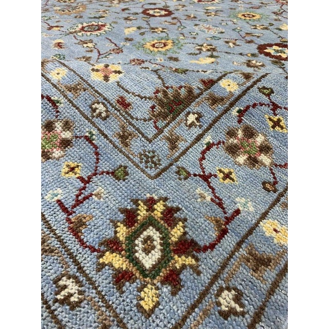 Contemporary 8x10 Blue Hand-Knotted Wool Floral Sky Classic Traditional Modern Carpet Rug For Sale - Image 3 of 5