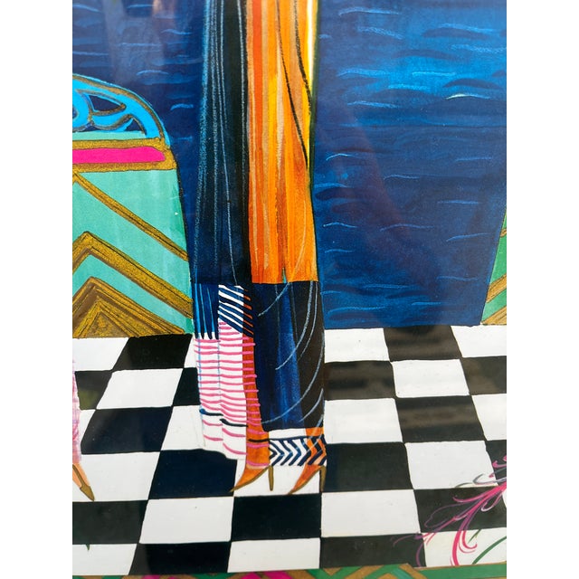 1980s ArtDeco Revival Fashion Illustration Print Framed and Signed by the Artist For Sale - Image 11 of 18