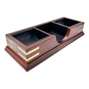 2003 Bombay Company Mahogany Desk or Dresser Valet Organizer With Brass Inlay and Faux Leather Lining