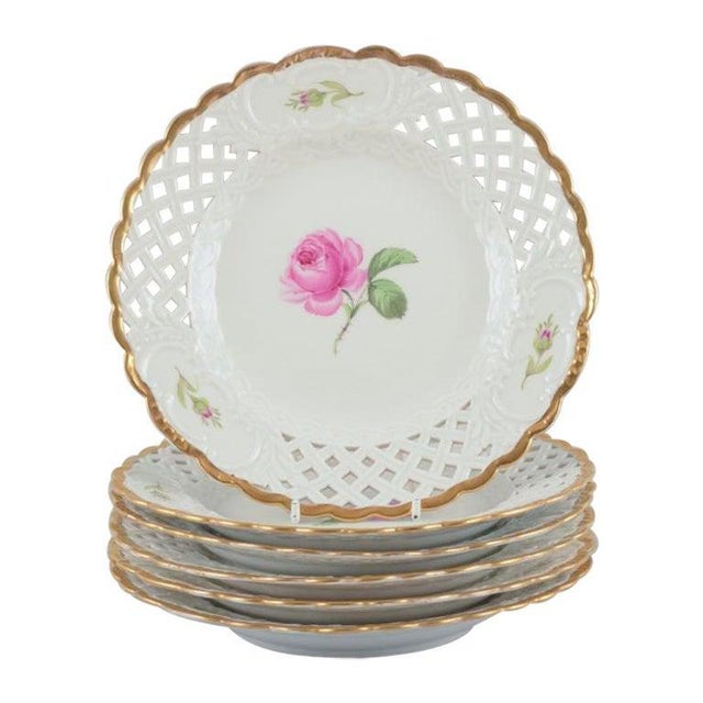 Pink Rose Reticulated Lunch Plates from Meissen, Germany, 1930s, Set of 6 For Sale - Image 9 of 9