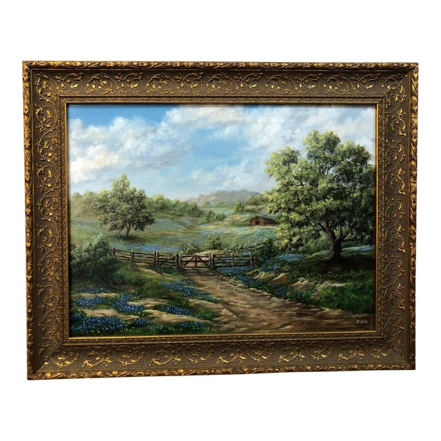 Late 20th Century Pathway to the Farm – Original Oil on Canvas, Signed, Framed For Sale