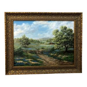 Late 20th Century Pathway to the Farm – Original Oil on Canvas, Signed, Framed
