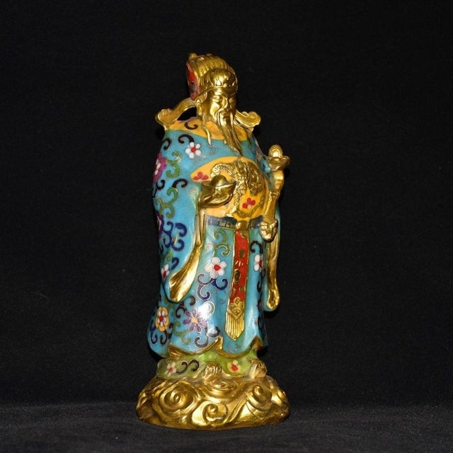 Chinese Vintage Cloisonne Enamel God of Wealth Figure - Standing Statue - 26cm For Sale - Image 3 of 9