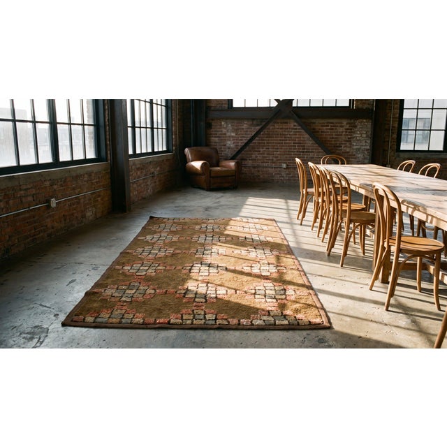 Significant Light Brown Color With Splendid Geometric Design Vintage American Hooked Rug For Sale - Image 12 of 12
