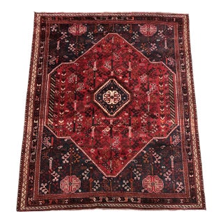 Mid-20th Century Persian Shiraz Qashqai Hand-Knotted Wool Rug For Sale