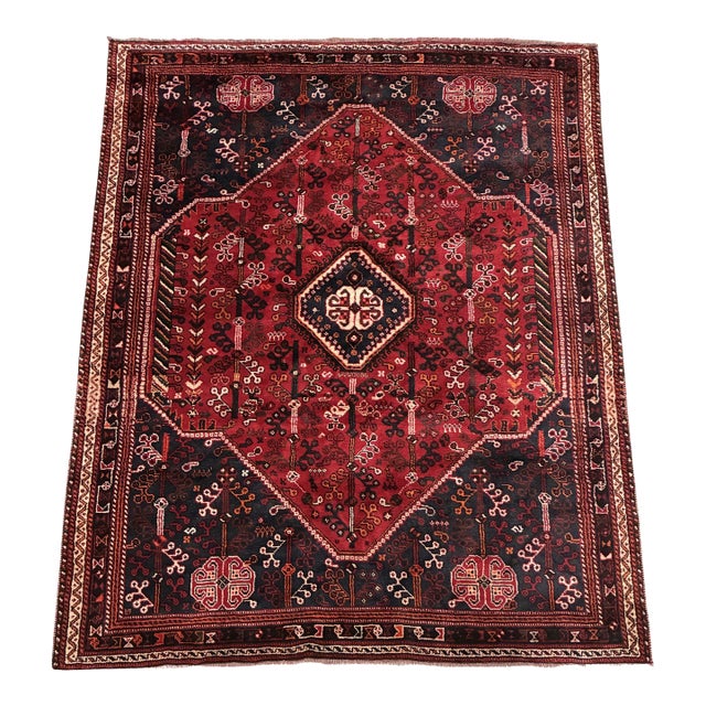 Mid-20th Century Persian Shiraz Qashqai Hand-Knotted Wool Rug For Sale
