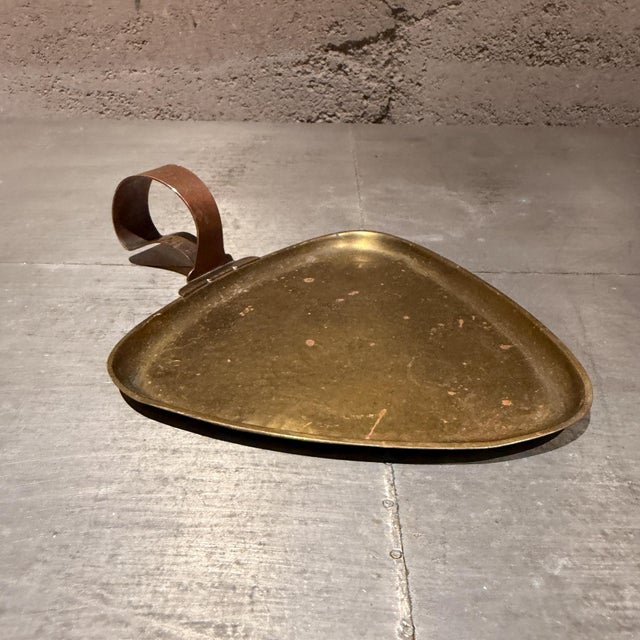 Metal Vintage Mid-Century Modern Triangular Tray Hammered Brass For Sale - Image 7 of 8