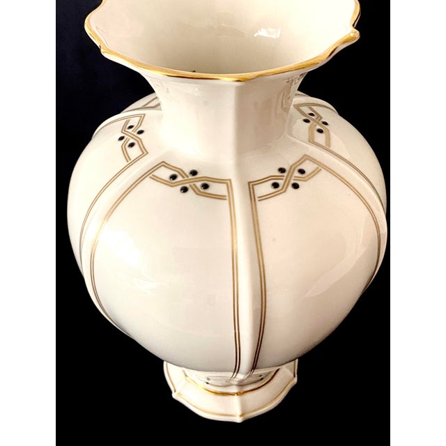 Late 20th Century Large 9 7/8 Inch Lenox Vanguard Collection Ivory Porcelain Art Deco Trim Vase. For Sale - Image 14 of 18