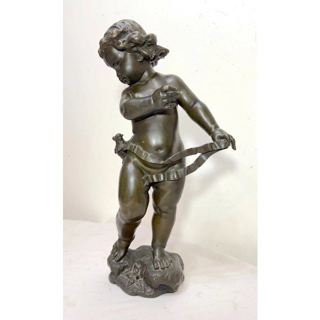 Italian Large Antique 1800's Valentino Besarel Putti Cherub Bronze Statue Sculpture Art For Sale - Image 3 of 17