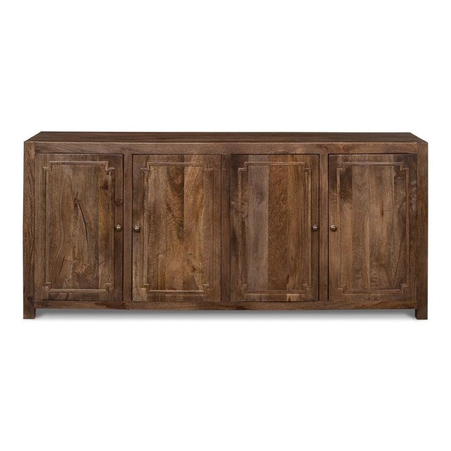 Rustic European Traditional Four-Door Sideboard in Walnut Tone For Sale - Image 3 of 11
