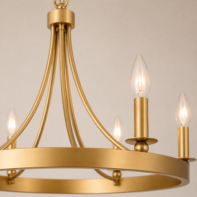 5-Light Light Gold Ring Chandelier, 26" Round, Minimalist Modern Lighting For Sale In Buffalo - Image 6 of 8