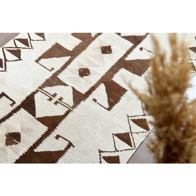 1970s Vintage Handmade Wool Cotton Beige Brown Runner Rug For Sale - Image 4 of 11