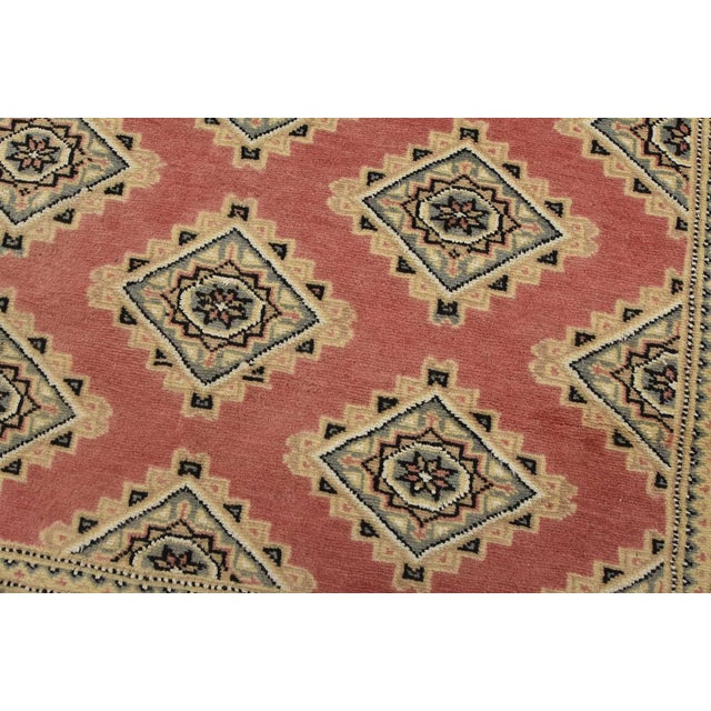 Bokhara Jaldar Rug 4’2” X 6’7” Pink Wool Tribal Hand-Knotted Oriental Carpet For Sale - Image 4 of 12