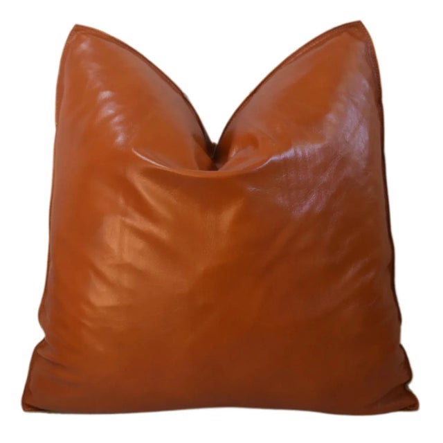 2020s Orange Brazilian Tanned Leather Feather/Down Pillow For Sale - Image 5 of 9
