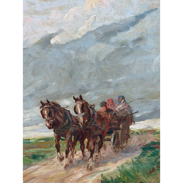 Figures in a Horse-Drawn Carriage, 20th Century, Oil on Panel, Framed, in Very Good conditions. Designed 1960 to 1969
