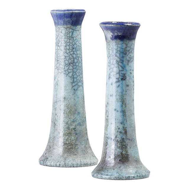 Japanese Stelo Candle Holders in Blue Raku Ceramic from Laab Milano, Set of 2 For Sale