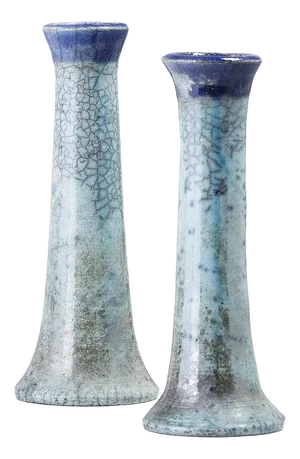 Japanese Stelo Candle Holders in Blue Raku Ceramic from Laab Milano, Set of 2