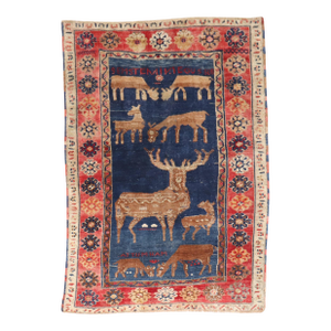 Zabihi Collection Pictorial Turkish Deer Pictorial Animal Dowry Rug