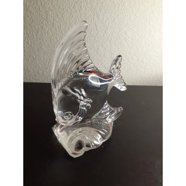 Glass Vintage Clear Art Glass Fish on Pedestal Sculpture For Sale - Image 7 of 12