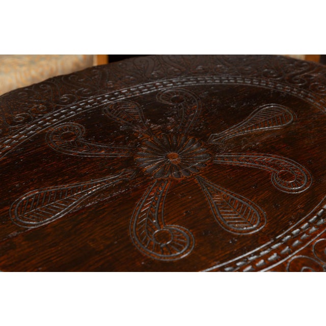 English 1850s Oak Gate Leg Oval Table with Carved Decor and Barley Twist Base For Sale - Image 12 of 12